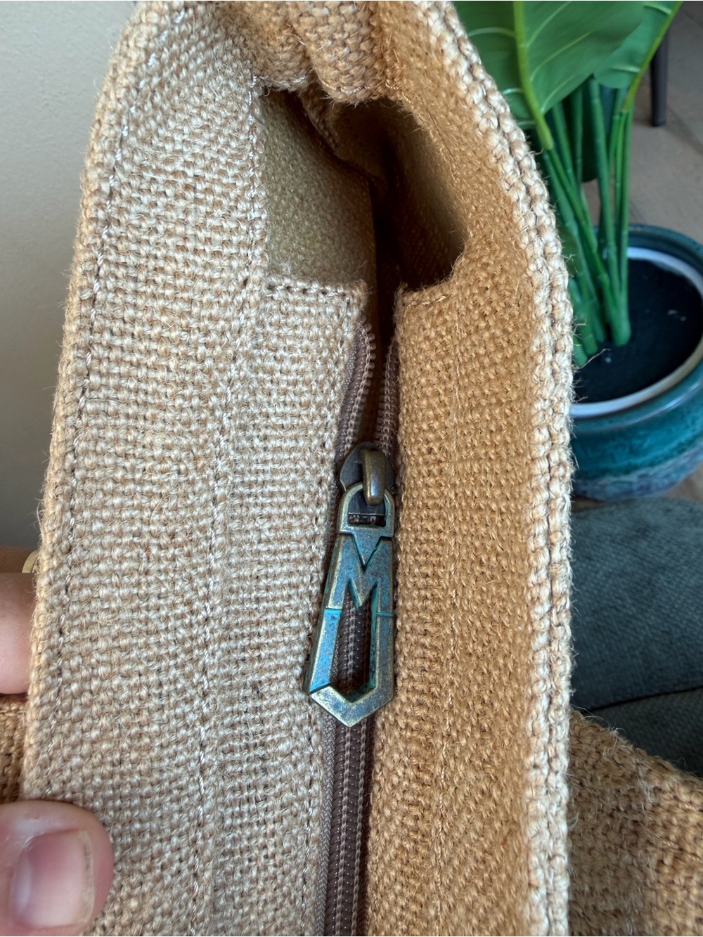 Marc Jacobs Burlap Tote Bag Leather Trim Natural Tan Designer - Picture 4 of 7